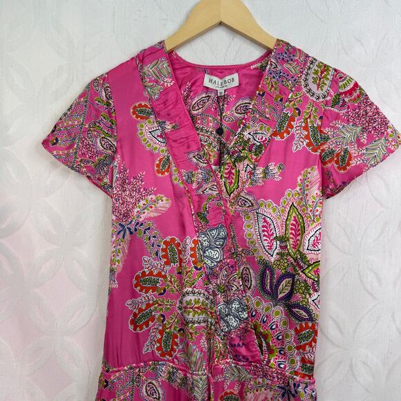 Hale Bob Pink SIlk Floral Paisley Ruffle Double Breasted Romper Size XS NWT - Picture 7 of 10